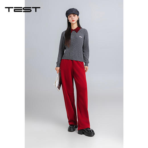 春上新高级感撞色翻领假两件灰色POLO领羊毛衣1261015 商品图1