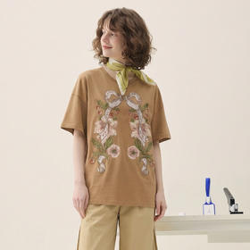 谜底大廓形T恤短袖2026春新品复古贴布绣纯棉宽松上衣女265MT5026