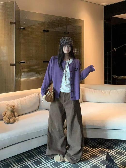 F020543温柔松弛日常氛围感香芋紫圆领毛衣针织开衫 商品图4