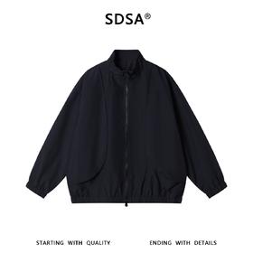SDSA男装2026新款高贵轻奢美式复古纯色褶皱拉链立领夹克外套百搭