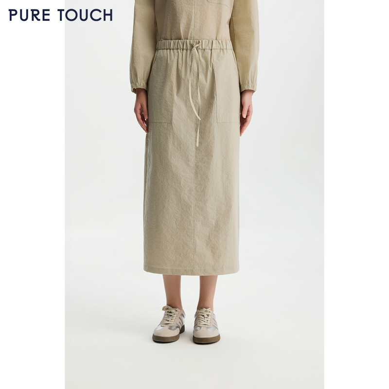 商场同款PURE TOUCH女装26春夏新款高腰半裙抽绳腰休闲直筒过膝裙