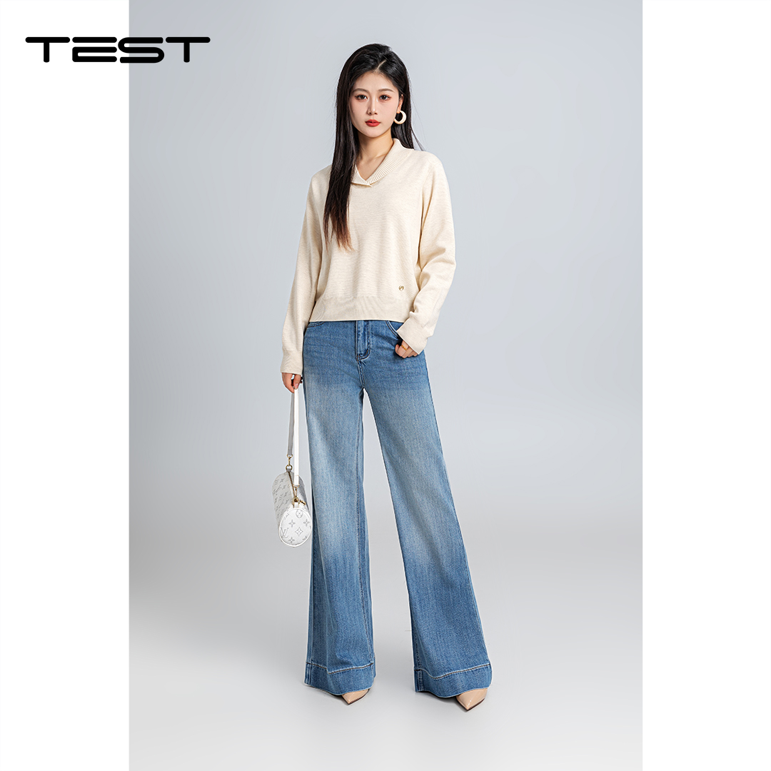 春上新时尚显瘦显高微喇轻阔牛仔裤3261005