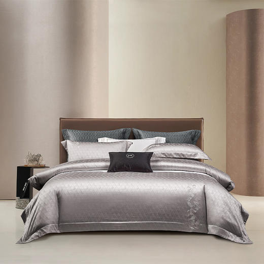 140支长绒棉染色提花四件套-弗萨（浅灰） 商品图0