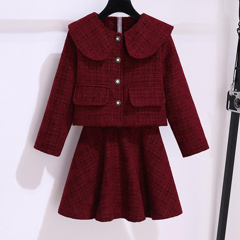 女童春秋新款时尚小香风套装中大童气质甜美外套半身裙秋冬两件套