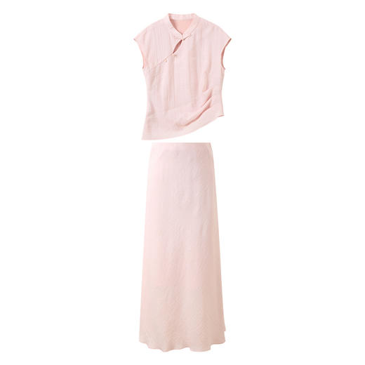 三彩【粉雾流年】2026春季新款新中式套装镂空上衣鱼尾裙两件套C 商品图4