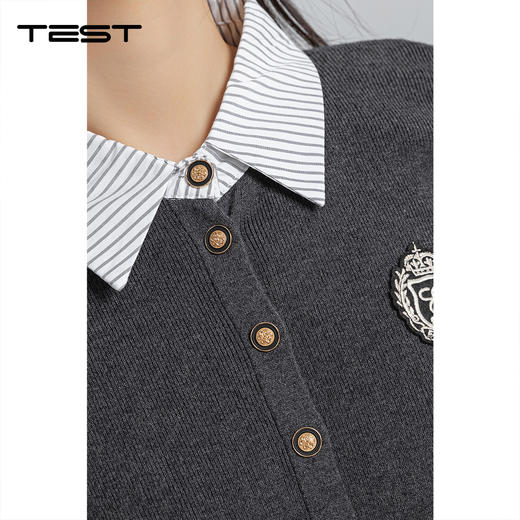 春上新精致撞色纽扣假两件衬衫领拼接显瘦毛衣1261023 商品图2