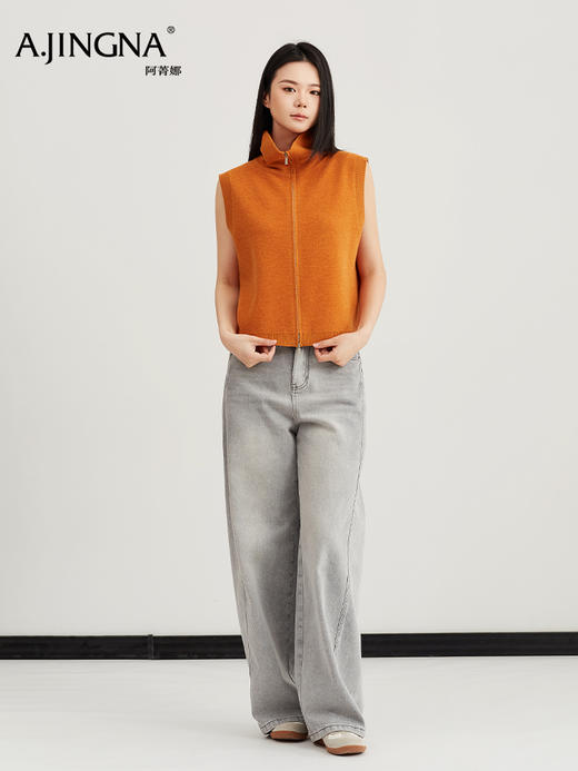 【羊毛马甲】阿菁娜春季新款叠穿神器100%绵羊毛马甲短款宽松版型高级质感双拉链开襟短款设计F31C303001 商品图1