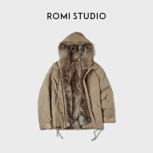 ROMI STUDIO“暖奢顶配”兔毛皮狼毛帽檐皮草白鹅绒外套RWCWWG6395 商品图0