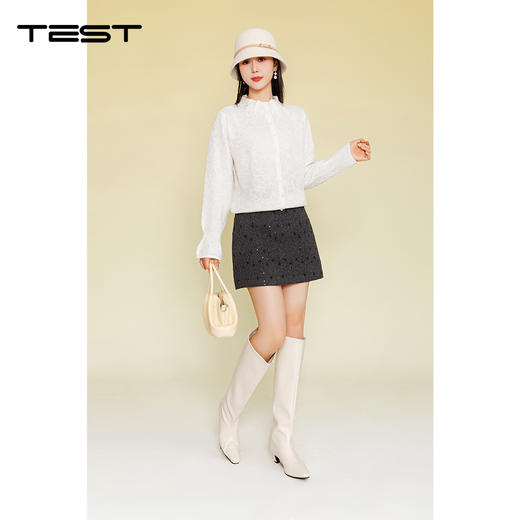 春上新修身显瘦时尚简约高级感羊毛A字包臀裙 3261001 商品图4