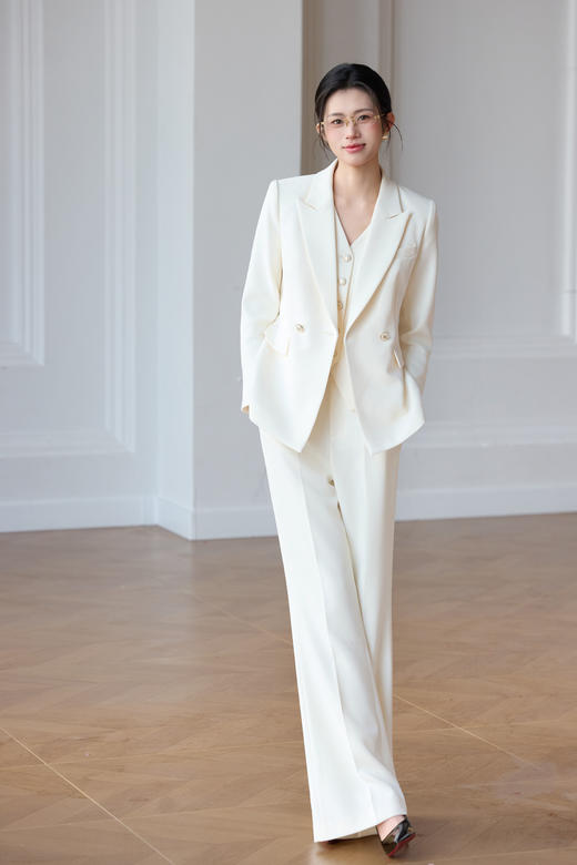 法小曼*子珍白色职业装气质女神范西装套装女高端三件套CPM2712 商品图1