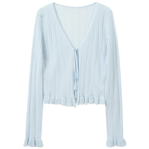 【莱赛尔】三彩2026春季新款系带小开衫长袖木耳边针织衫修身M 商品图4