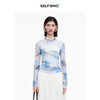 SELFWHO绿绒蒿系列印花打底衫女2025秋新款修身半透网布打底上衣 商品缩略图0