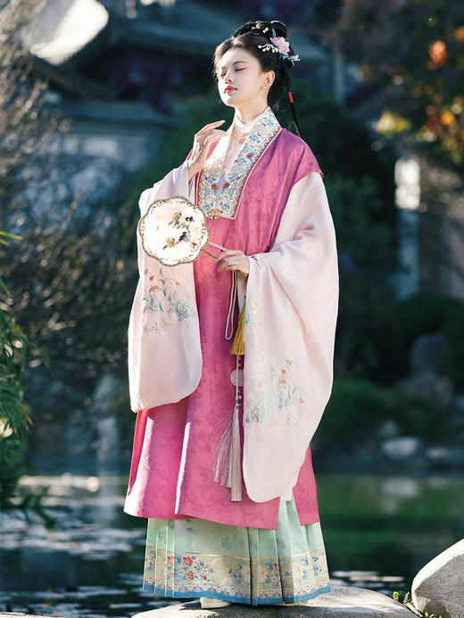 【重回汉唐簪花行】竖领大襟长袄长比甲马面裙套装明制汉服女成人 商品图3