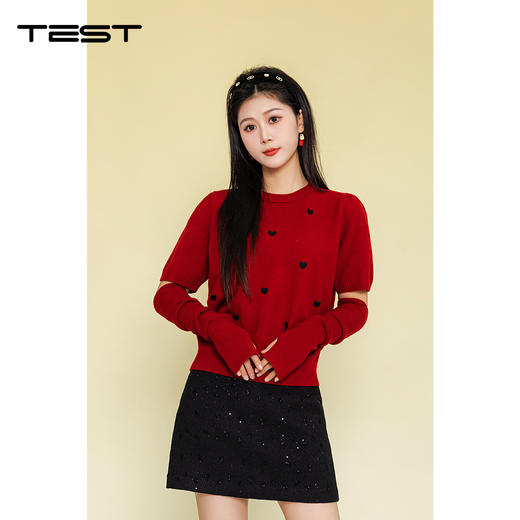 春上新温柔风圆领显瘦小个子爱心毛衣1261012 商品图1