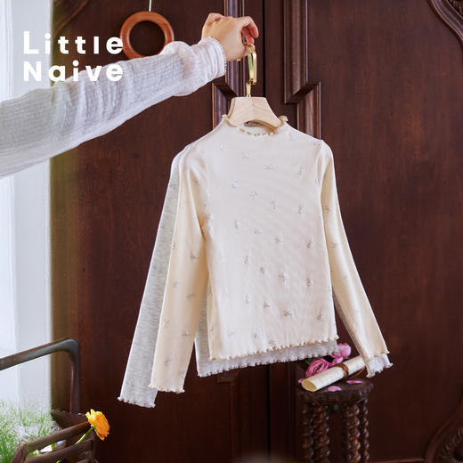 【云优选】Little Naive女童木耳边打底衫春款百搭甜美弹力t恤儿童内搭上衣 商品图4