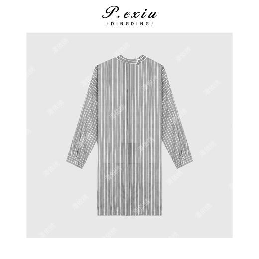 天丝竖条纹慵懒风廓形中长款衬衫 W-62696 商品图2