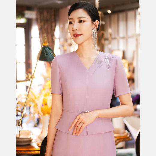 皮尔卡丹女装夏季V领粉色假两件连衣裙P52003D5023Z0 商品图3