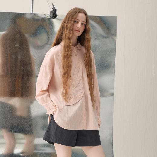 谜底大廓形衬衣长袖2026春季新品娃娃领立体花朵衬衫女261MC0065 商品图1