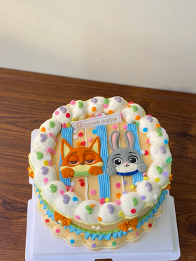 疯狂动物城尼克朱迪手绘卡通蛋糕-低糖处理无添加