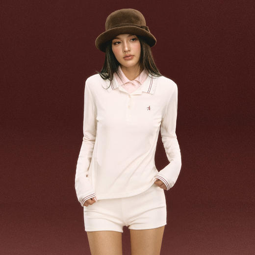 Ariseism 美式复古白色Polo长袖上衣短裤套装女春季新款 商品图1