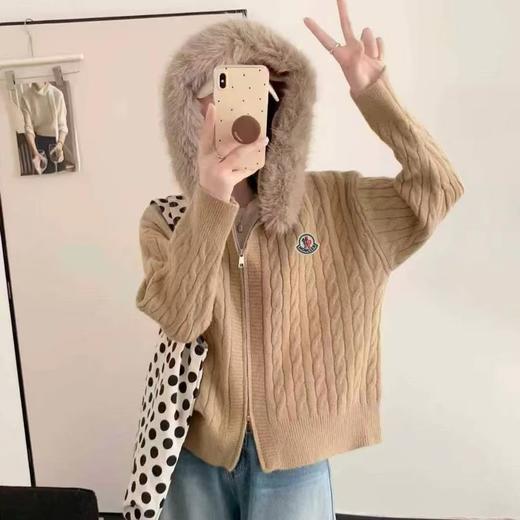 F020541绞花毛领刺绣拉链针织毛衣外套开衫 商品图5