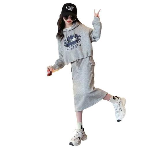 女童秋装套装裙童装12岁初中生女孩时髦洋气女大童连帽卫衣半身裙 商品图4
