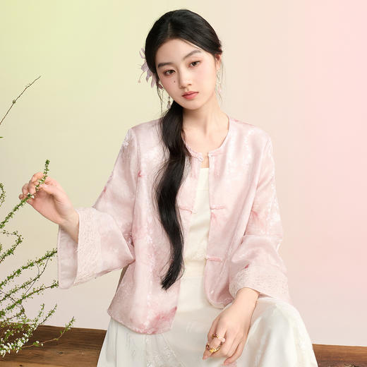 三彩【浮光花影】2026春季新款新中式提花外套盘扣开衫宽松C 商品图1