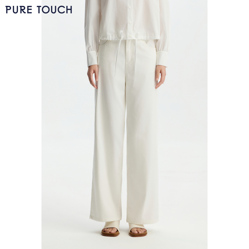 商场同款PURE TOUCH女装26春夏新款高腰牛仔裤白色复古直筒长裤