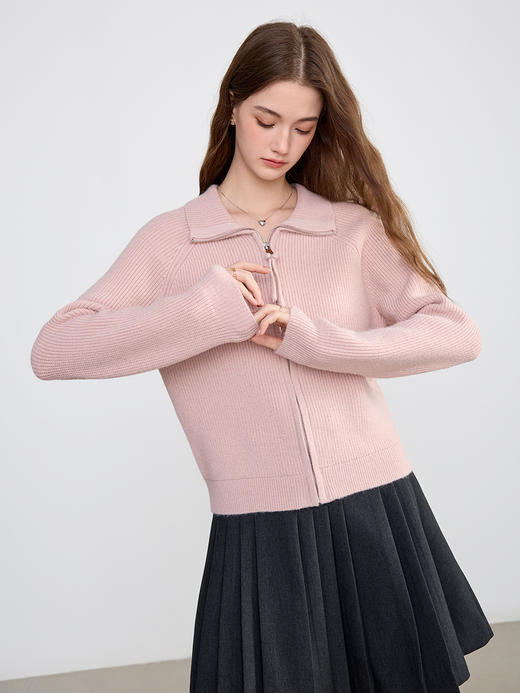 【百图lulu定制】【樱花开衫】 粉色气质  拉链针织衫  外套 商品图5