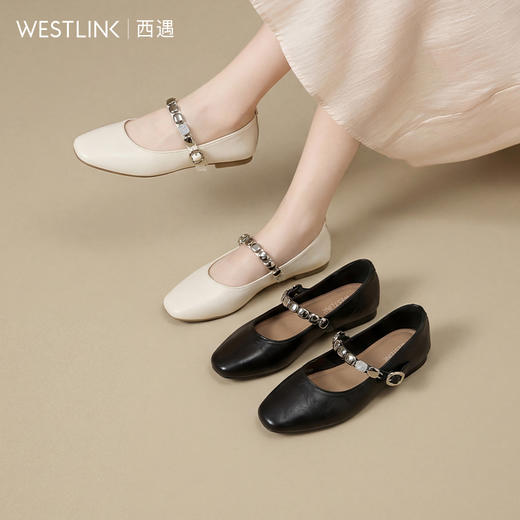 西遇浅口玛丽珍女鞋2026新款春季金属饰扣一字带软底舒适低跟鞋子V0166202 商品图0