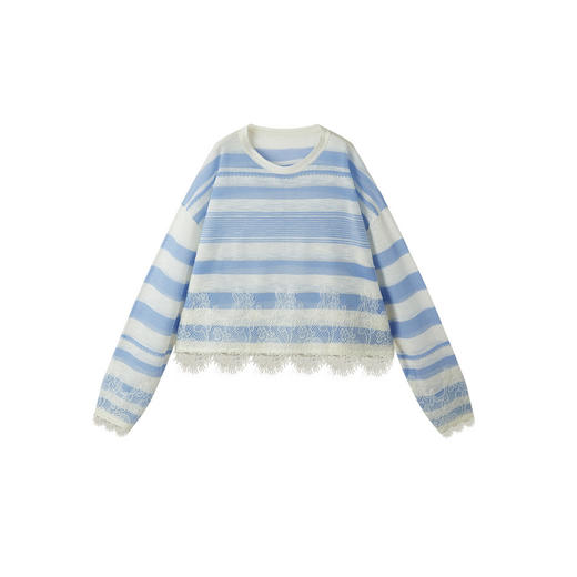 谜底短款套头针织衫长袖2026年春季新品条纹拼接蕾丝女261MZ0313 商品图4