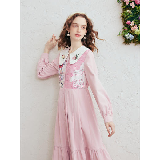 两三事梵高文艺 引力情诗 2026春季新款甜美绣花印花娃娃领连衣裙 商品图1