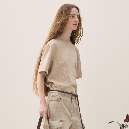 谜底蜡染T恤短袖2026年春季新品蕾丝小熊柔软贴身百搭女261MT0022 商品图1