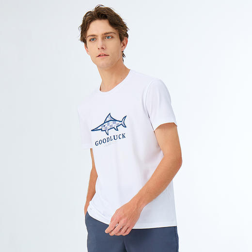 【莫代尔】德鲨2026夏季新品圆领打底衫男烫钻印花短袖T恤 商品图1