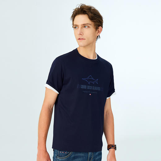 【纯棉】德鲨鲨鱼短袖圆领T恤男2025夏新款休闲上衣打底衫 商品图1