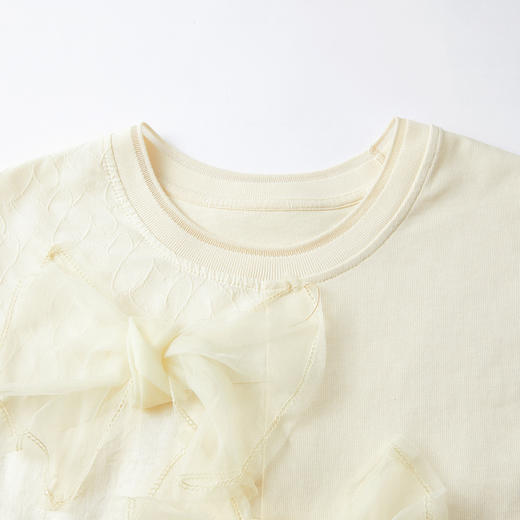 谜底宽松T恤短袖2026年春季新品欧根纱蝴蝶结甜美日常女261MT0246 商品图3