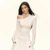Ariseism 美式复古设计感斜肩绑带白色长袖女春季新款修身上衣 商品缩略图0