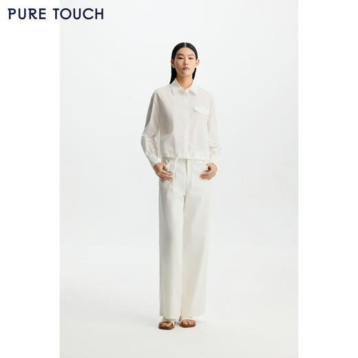 商场同款PURE TOUCH女装26春夏新款休闲衬衫白色长袖衬衣下摆抽绳 商品图3
