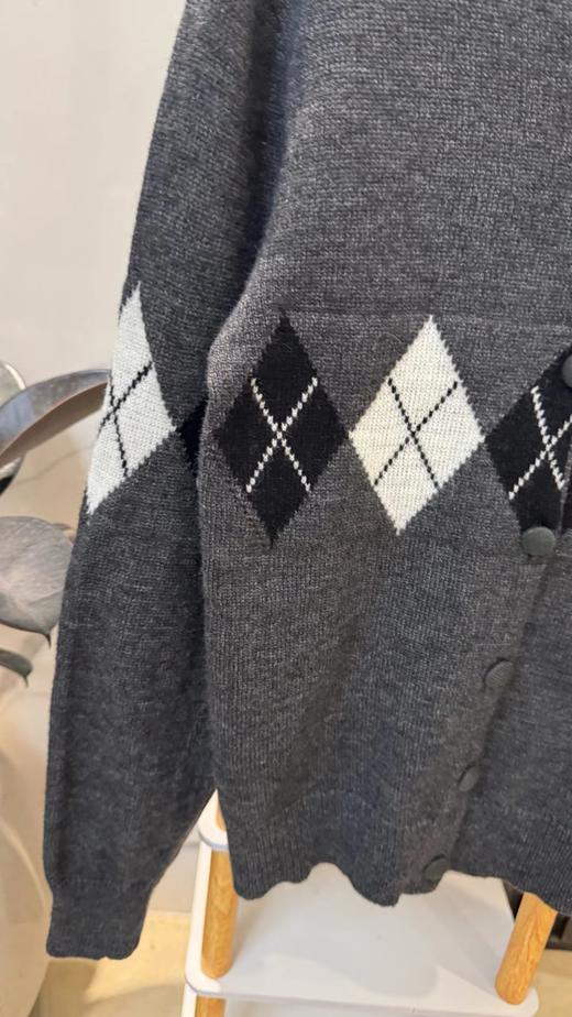 F020545复古减龄学院风圆领格纹针织开衫毛衣 商品图10
