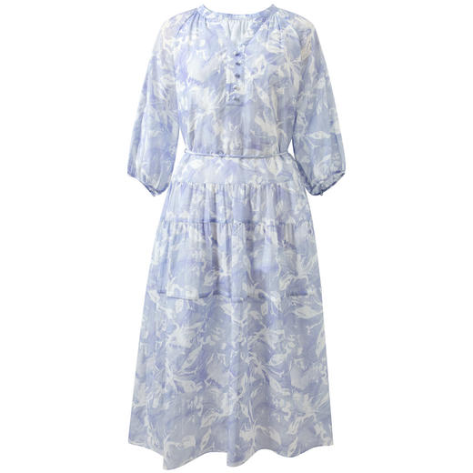 【桑蚕丝】三彩2026春季新款法式V领七分袖A字裙印花连衣裙宽松M 商品图4