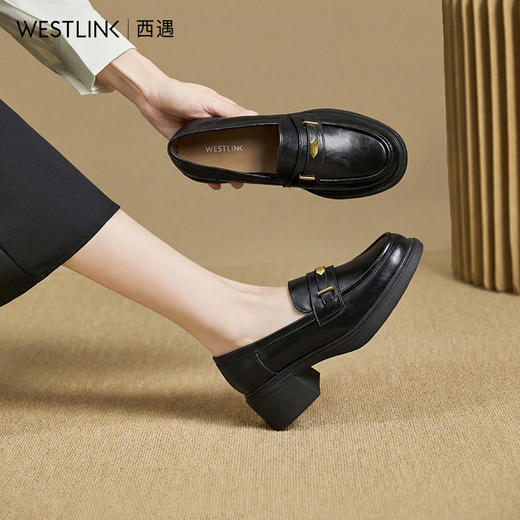 西遇厚底乐福鞋女鞋2026新款春季英伦风JK小皮鞋金属扣装饰单鞋子V0166267 商品图0