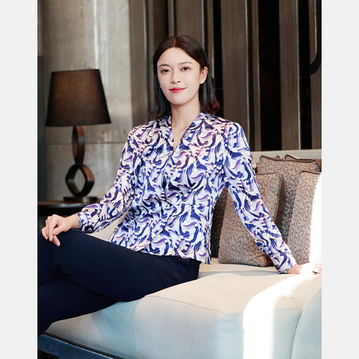 皮尔卡丹女装印花桑蚕丝长袖衬衫P51098B5003Z3 商品图2