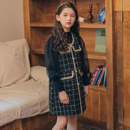 女童时髦洋气套装裙春秋装新款韩版网纱泡泡袖小香风公主裙两件套 商品图3