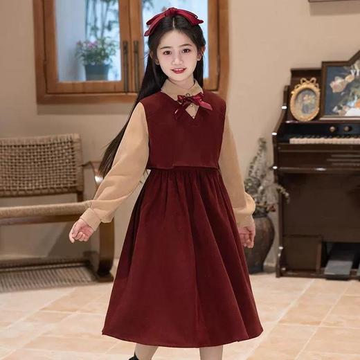 中大童女孩春秋季新款时髦学院风POLO领假两件连衣裙休闲秋装裙子 商品图3
