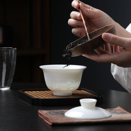 帆书文创·”水面清圆“玲珑瓷盖碗茶具套装 商品图7