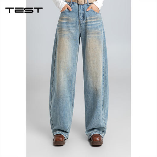 春上新慵懒时髦高腰显瘦显腿长阔腿牛仔裤3261004 商品图0