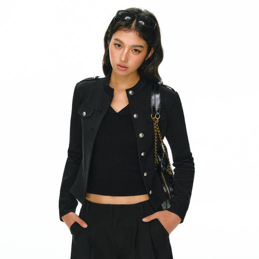 Ariseism 美式复古黑色单排扣针织开衫女春季新款圆领上衣 商品图2