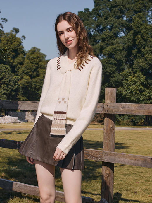 【百图lulu定制】【巧克力针织衫】 提花  围巾领  柔软细腻软糯  H型  针织衫 商品图5