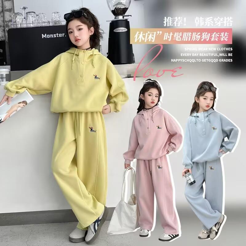 女童连帽卫衣春装新款洋气时尚韩版中大童长袖阔腿裤春季两件套