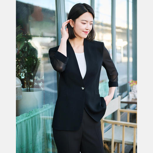 皮尔卡丹女装黑色网纱三醋酸西服上衣外套女P52005U5032B0 商品图2